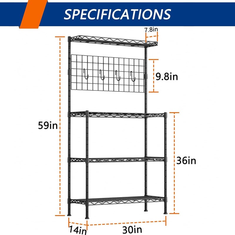 STORACK STORACK 4 Shelf Microwave Oven Stand with Storage Height Adjustable Foldable Bakers Rack Home Storage Rack Oven Stand Black Coting Finished 17 D x 27 W x 59 H inch  - Image 3