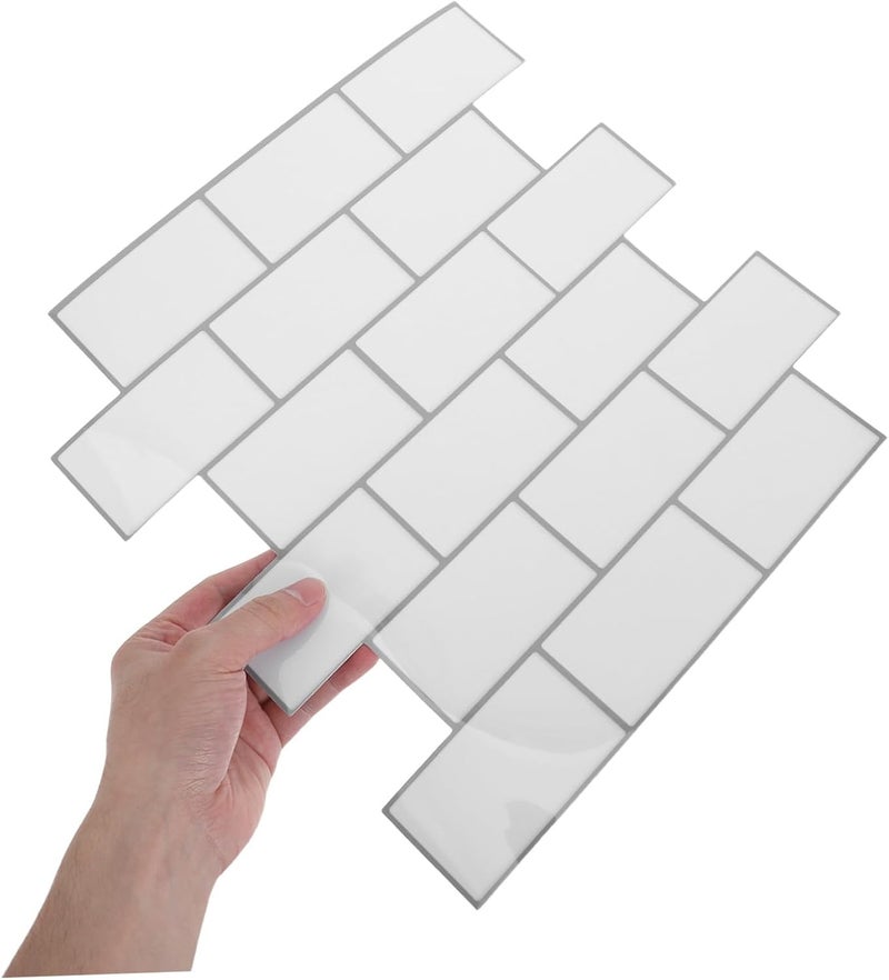 Flexible sizing options MAGICLULU 6pcs Peel and Stick Backsplash Tiles for Kitchen and Bathroom 12x12in White PVC Self Adhesive Wall Tiles Waterproof and Easy Cleaning Easy daily handling design - Image 4