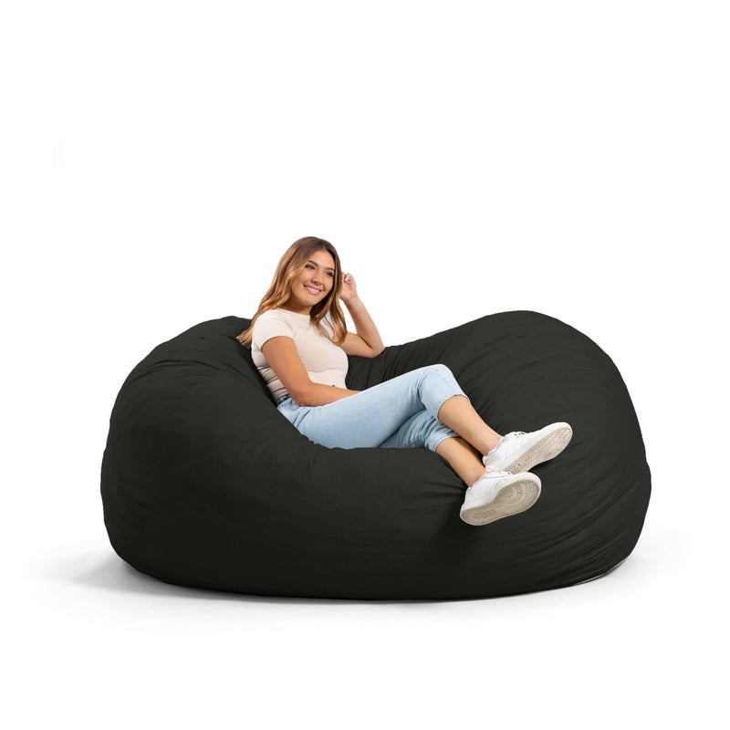 Big Joe Fuf XL Foam Filled Bean Bag Chair with Removable Cover Black Lenox Durable Woven Polyester 5 feet Giant