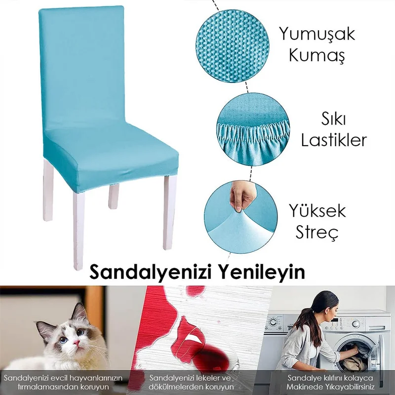 فايند Lycra Chair Cover Flexible Stretch Elastic Chair Cover Balpetek Chair Protector (4pcs) Turquoise