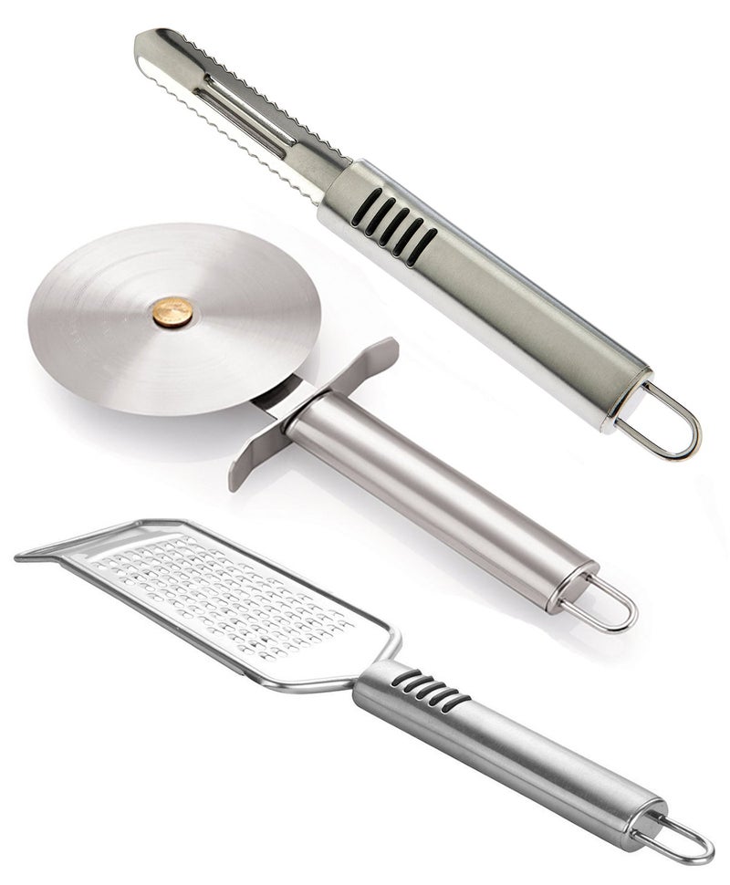 Petals Kitchen Tool Set of 3 - Peeler, Pizza Cutter and Cheese Grater - Image 1