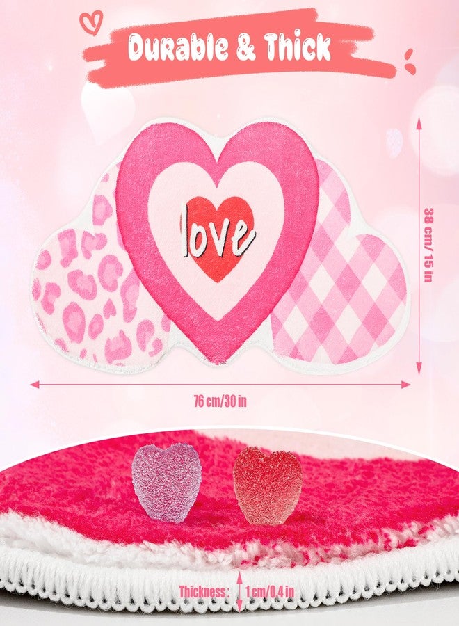 Vynium Valentine's Day Bathroom Rug Love Heart Shape Door Mat Cute Valentines Shower Mat Valentine Day Decoration Non Slip Washable Bath Rug for Home Entrance Bathroom Shower Floor 15 x 30 Inch(Fuchsia) - Image 2