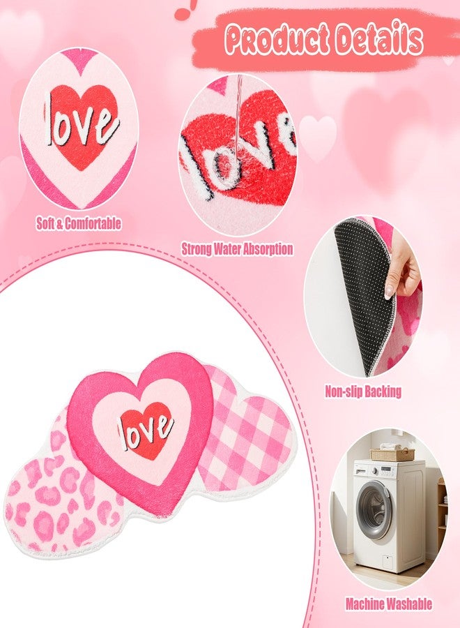 Vynium Valentine's Day Bathroom Rug Love Heart Shape Door Mat Cute Valentines Shower Mat Valentine Day Decoration Non Slip Washable Bath Rug for Home Entrance Bathroom Shower Floor 15 x 30 Inch(Fuchsia) - Image 3