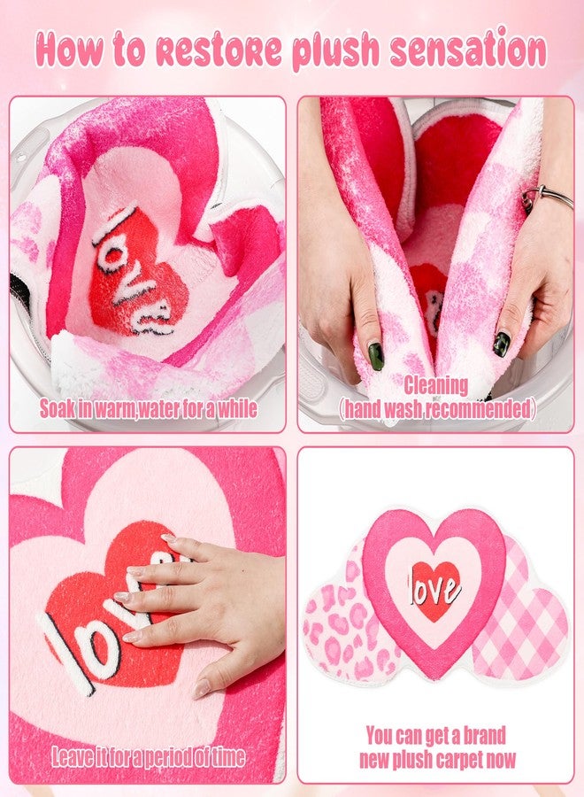 Vynium Valentine's Day Bathroom Rug Love Heart Shape Door Mat Cute Valentines Shower Mat Valentine Day Decoration Non Slip Washable Bath Rug for Home Entrance Bathroom Shower Floor 15 x 30 Inch(Fuchsia) - Image 4