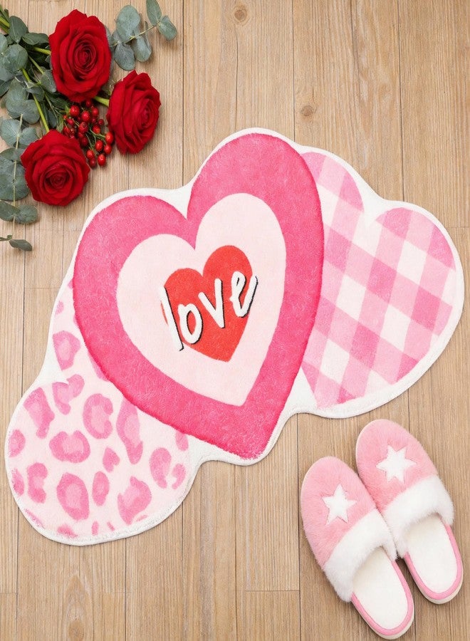 Vynium Valentine's Day Bathroom Rug Love Heart Shape Door Mat Cute Valentines Shower Mat Valentine Day Decoration Non Slip Washable Bath Rug for Home Entrance Bathroom Shower Floor 15 x 30 Inch(Fuchsia) - Image 1