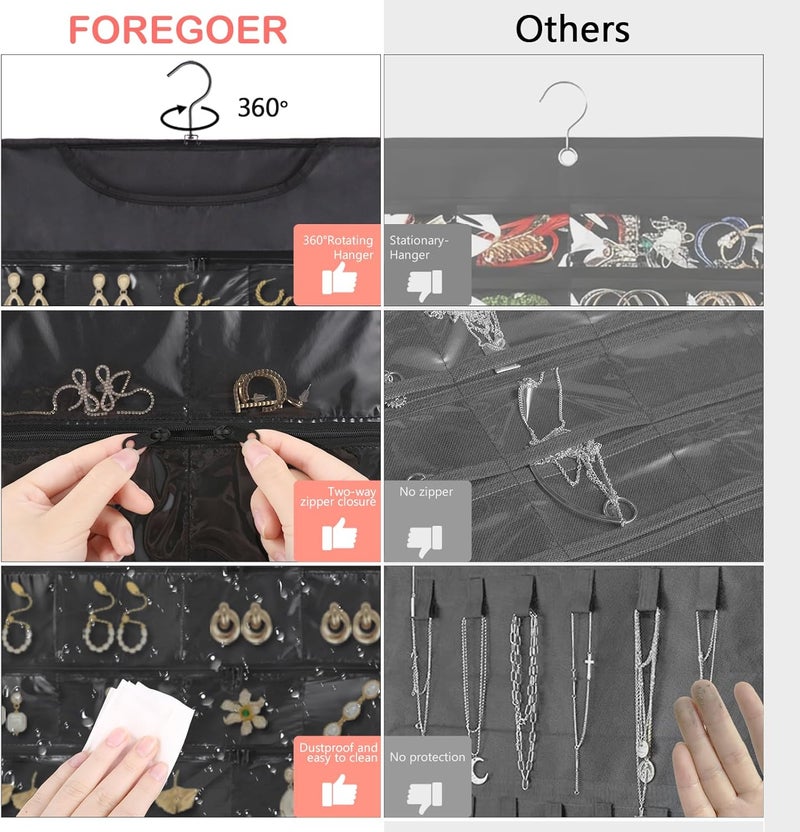 FOREGOER Hanging Jewelry Organizer with 88 Zippered Pockets - Dustproof and Foldable for Travel - Image 4
