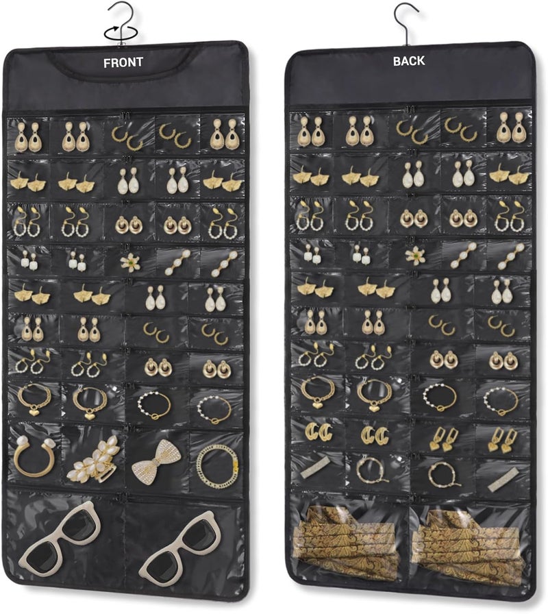 FOREGOER Hanging Jewelry Organizer with 88 Zippered Pockets - Dustproof and Foldable for Travel - Image 1