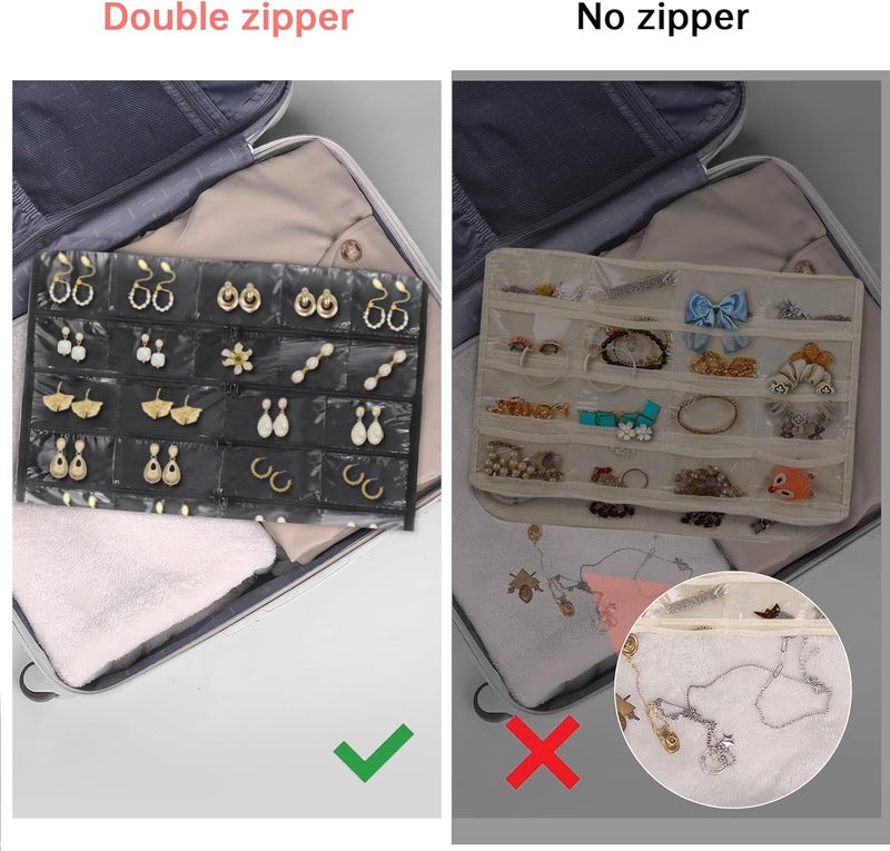 FOREGOER Hanging Jewelry Organizer with 88 Zippered Pockets - Dustproof and Foldable for Travel - Image 5