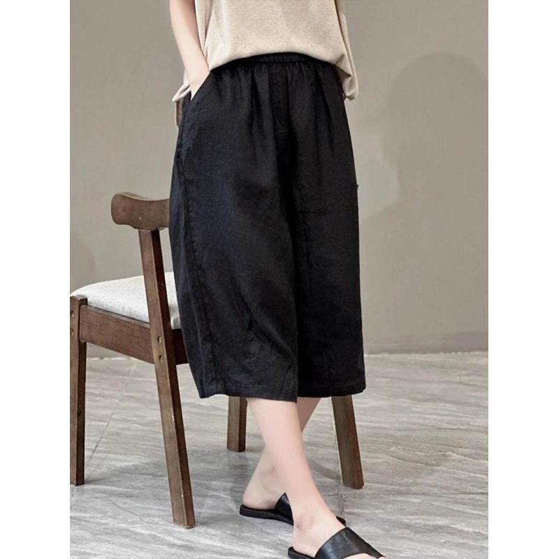 Fashion Cotton Linen Wide Leg Pants Women'S Summer Thin Capri Pants Shorts Mother Straight Pants Casual Pants - Image 5