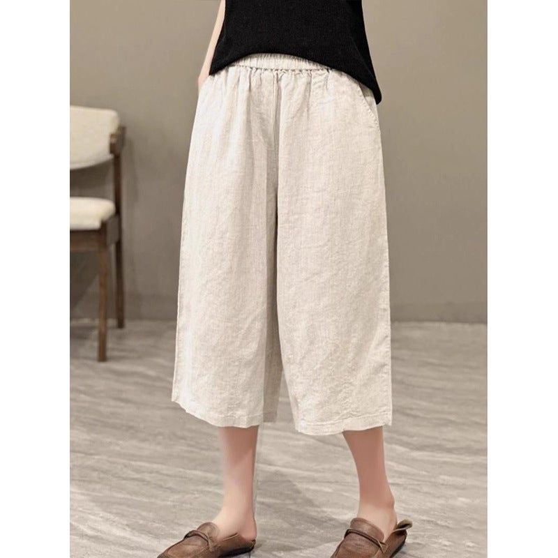 Fashion Cotton Linen Wide Leg Pants Women'S Summer Thin Capri Pants Shorts Mother Straight Pants Casual Pants - Image 4