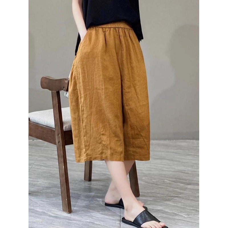 Fashion Cotton Linen Wide Leg Pants Women'S Summer Thin Capri Pants Shorts Mother Straight Pants Casual Pants - Image 2