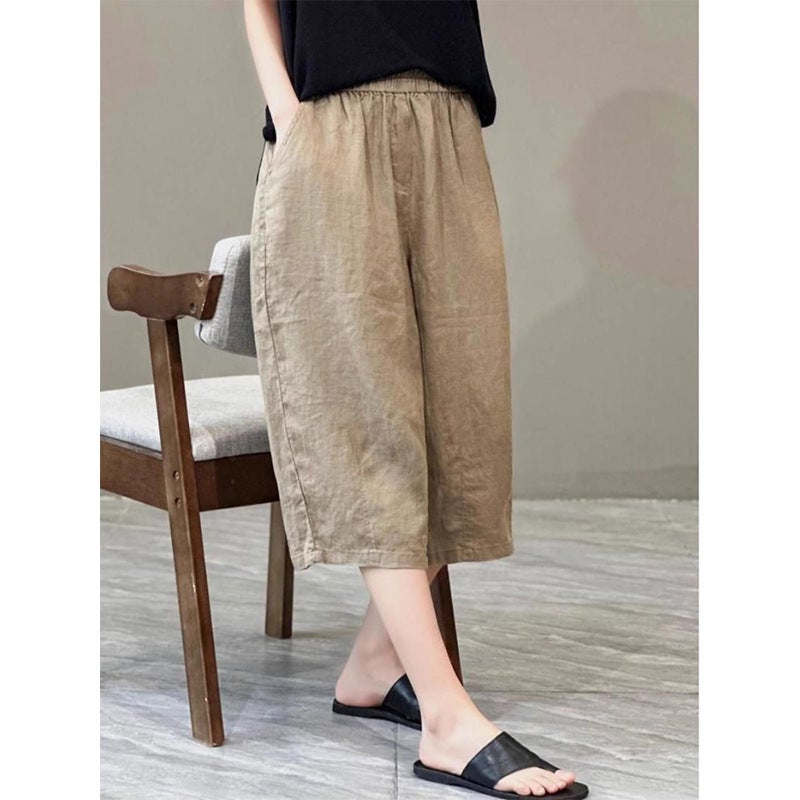 Fashion Cotton Linen Wide Leg Pants Women'S Summer Thin Capri Pants Shorts Mother Straight Pants Casual Pants - Image 3