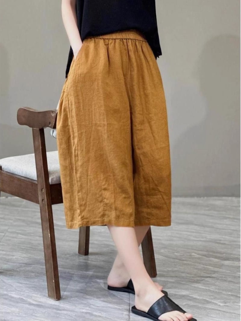 Fashion Cotton Linen Wide Leg Pants Women'S Summer Thin Capri Pants Shorts Mother Straight Pants Casual Pants - Image 1