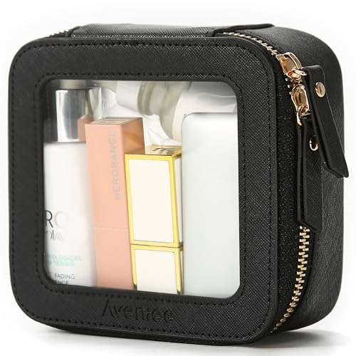 Aveniee Mini Clear Makeup Bag, Small Cosmetic Bags Travel Toiletry Pouch Organizer, TSA Approved Make up Case with Zipper, Car Bag for Essentials,Black - Image 1