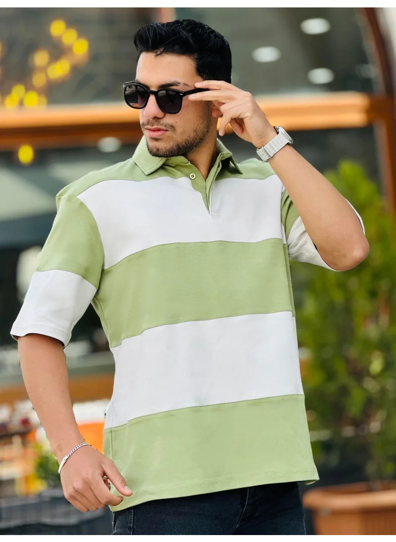 Miron Ecru Henna Polo Neck Block Piece Oversize T-Shirt