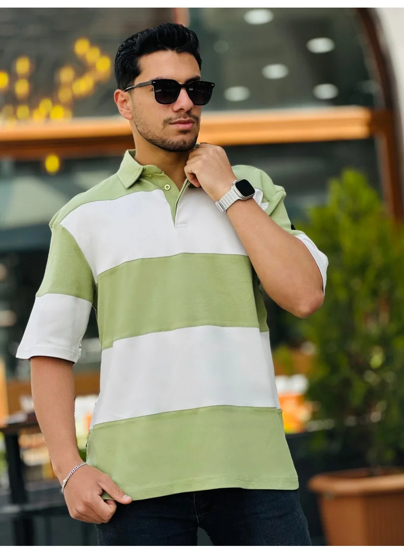 Miron Ecru Henna Polo Neck Block Piece Oversize T-Shirt