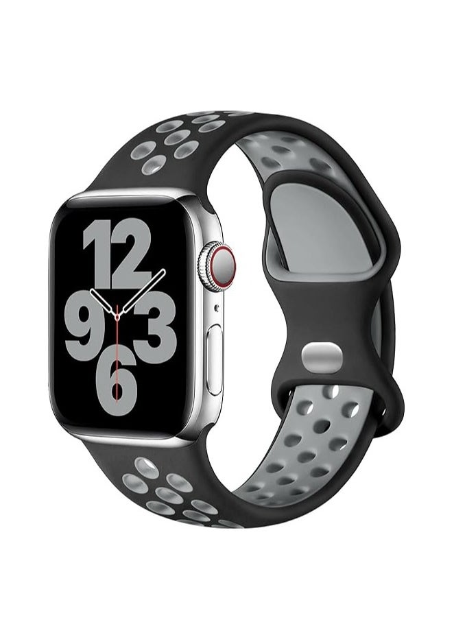 ten.tech - Silicone Sport Band for Apple Watch Ultra/Ultra 2 49mm 45mm 44mm 42mm, Waterproof Breathable Soft Silicone Sport Band for iWatch Ultra SE 8/7/6/5/4/3/ 2/1, from Tin Tech Black & gray - Image 1