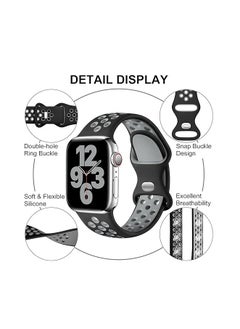 ten.tech Silicone Sport Band for Apple Watch Ultra/Ultra 2 49mm 45mm 44mm 42mm, Waterproof Breathable Soft Silicone Sport Band for iWatch Ultra SE 8/7/6/5/4/3/ 2/1, from Tin Tech Black & gray  - Image 3