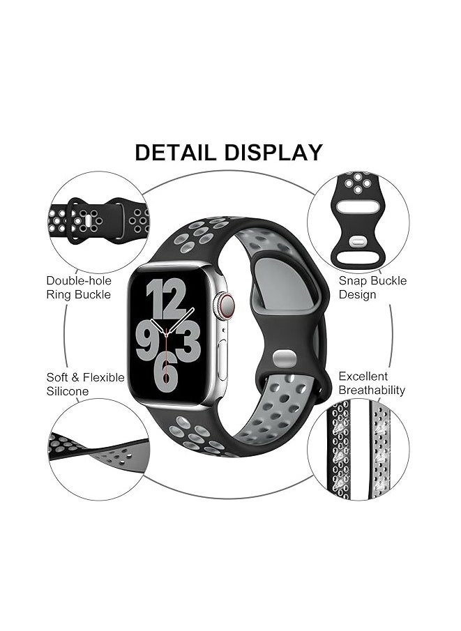 ten.tech - Silicone Sport Band for Apple Watch Ultra/Ultra 2 49mm 45mm 44mm 42mm, Waterproof Breathable Soft Silicone Sport Band for iWatch Ultra SE 8/7/6/5/4/3/ 2/1, from Tin Tech Black & gray - Image 1