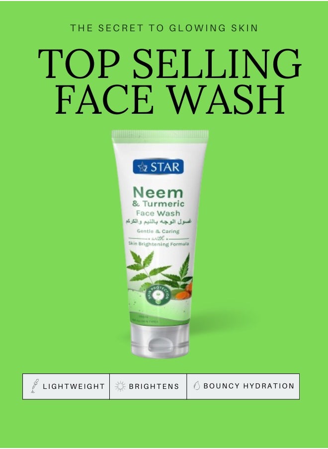 SZ Star - Turmeric & Neem Face Wash - Glow Boosting & Hydrating Cleanser for Acne-Prone Skin - Antibacterial, Anti-Inflammatory, and Detoxifying Facewash (200ml) - Image 1