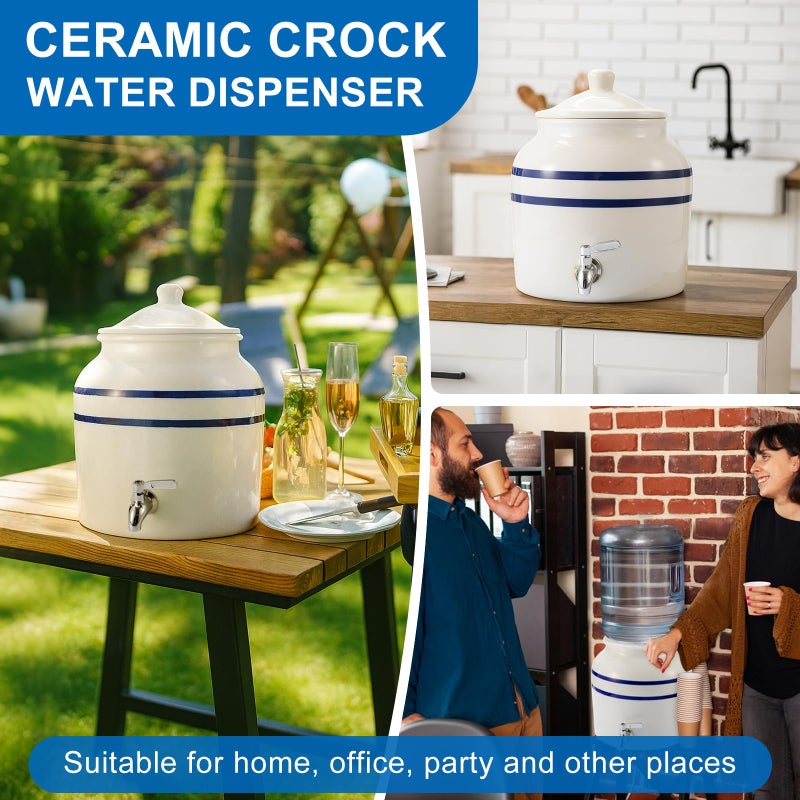 FillTouch Ceramic Water Dispenser Crock Water Dispenser with 304 Stainless Steel Faucet, Valve and Lid for 3 to 5 Gallon Jugs Porcelain Cooler for Home Office Indoor Outdoor Party Use (White) - Image 5