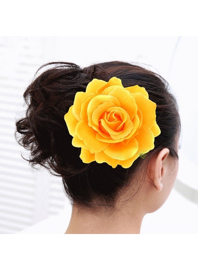 BinaryABC Inaryabc Artificial Rose Flower Hairpin Hair Clips Flower Brooch For Women Party (Yellow) - Image 4