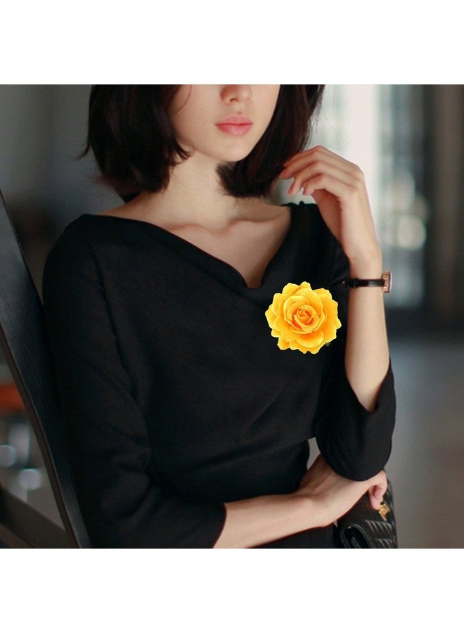 BinaryABC Inaryabc Artificial Rose Flower Hairpin Hair Clips Flower Brooch For Women Party (Yellow) - Image 5