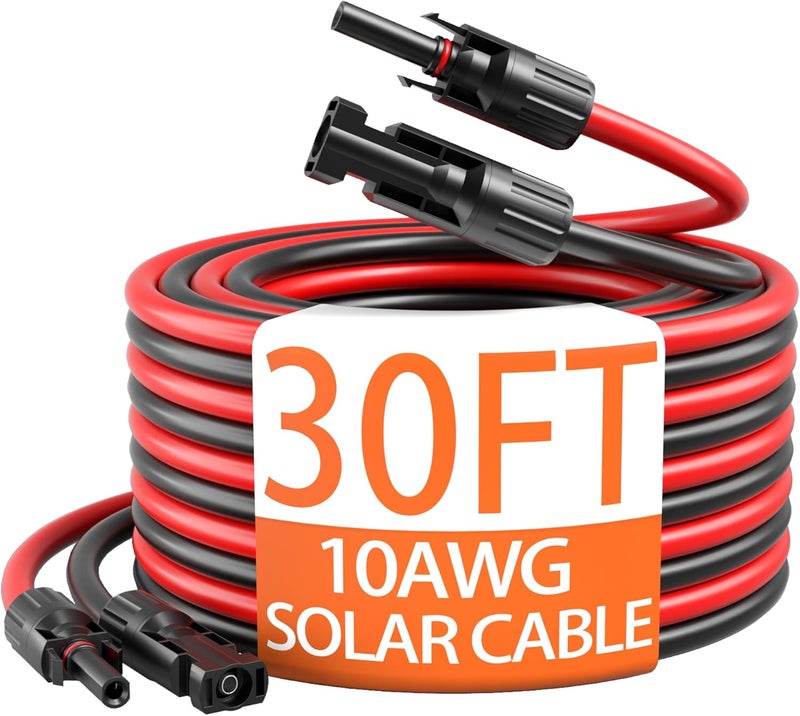 energeaster 10AWG Solar Extension Cable with Pair of Connectors Solar Panel Adaptor Kit Tool, mc4 Extension Cable,10 Gauge Wire,Red and Black(30FT Red + 30FT Black) - Image 1