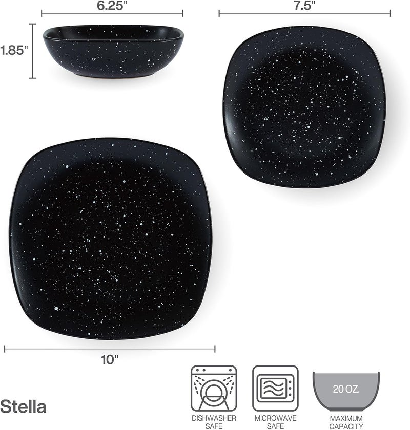 Pfaltzgraff Stella Square 12 Piece Dinnerware Plate and Bowl Set Service for 4 - Image 3
