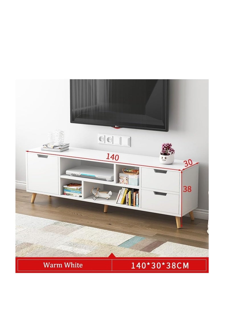 Cabinet, modern TV cabinet, TV table storage rack, simple TV cabinet rack, modern TV cabinet with drawers, living room background storage cabinet (140*30*38cm, warm white)
