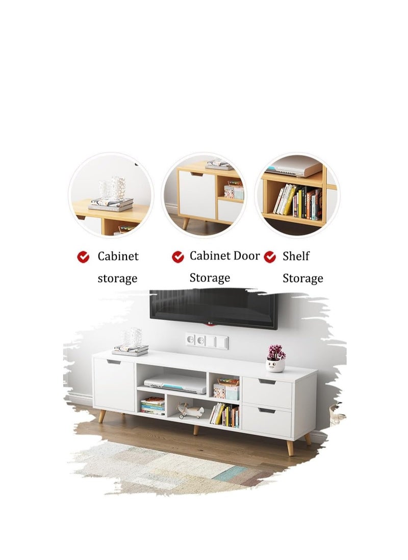 Cabinet, modern TV cabinet, TV table storage rack, simple TV cabinet rack, modern TV cabinet with drawers, living room background storage cabinet (140*30*38cm, warm white)