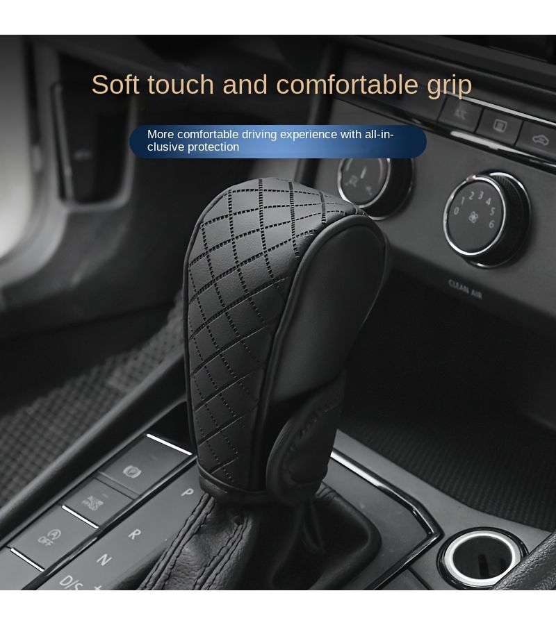 Universal PU Leather Anti Slip Car Gear Shift Cover Protector Black Red - Image 2