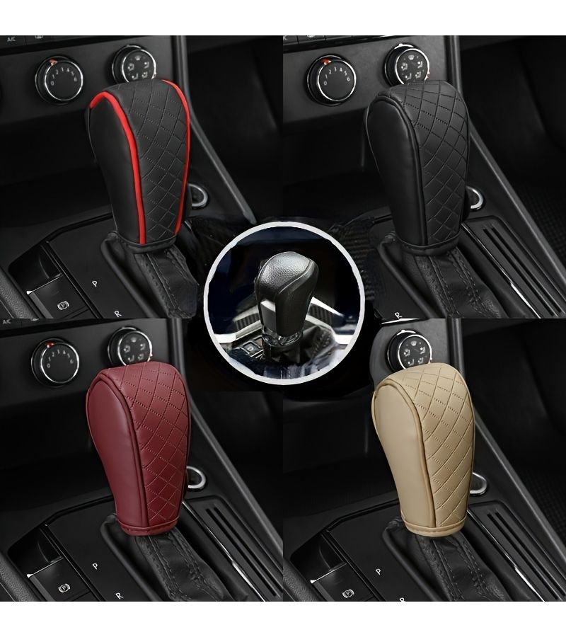Universal PU Leather Anti Slip Car Gear Shift Cover Protector Black Red - Image 1