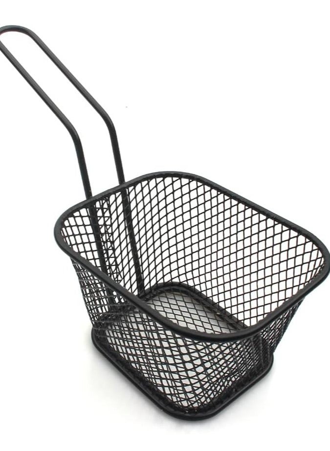 سلة بطاطس مقلية فرنسية من الستانلس ستيل، أدوات مطبخ للقلي لتقديم الطعام والمقبلات لحلقات الجمبري والبصل، لون أسود - Image 1