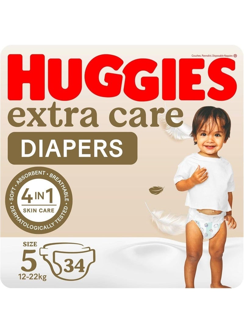 HUGGIES Extra Care Diapers Size 5 (12-22kg) - 34 Count Value Pack