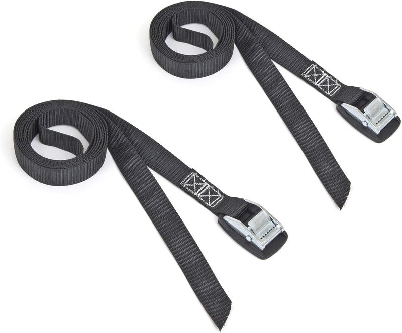 PowerTye MFG Lashing Straps with Cam Buckle - 1 inch x 8ft Tie-Down Straps with Protective Rubber Pad - Made in USA - For Motorcycles, Truck beds, Coolers and Small Cargo - 200 lb. WLL, Black (2-pack) - Image 1