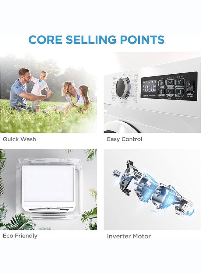 Midea 7Kg Front Load Washing Machine, BLDC Inverter Motor, 1200 RPM, Digital LED Display, 15 Programs with Drum Clean, White, MF110W70BW-GCC 7 kg 7 kg MF110W70BW-GCC White - Image 5