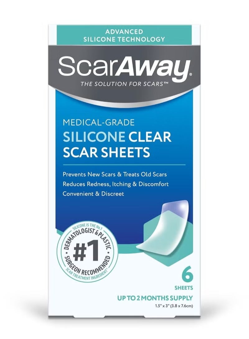 سكار أواي شرائح سيليكون شفافة لعلاج الندبات من سكار أواي، لون أبيض، 6 قطع - Image 1
