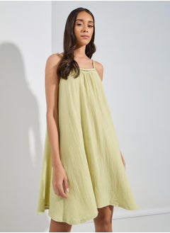 Styli Cotton Gauze Lace Ladder Insert Slip Dress  - Image 2