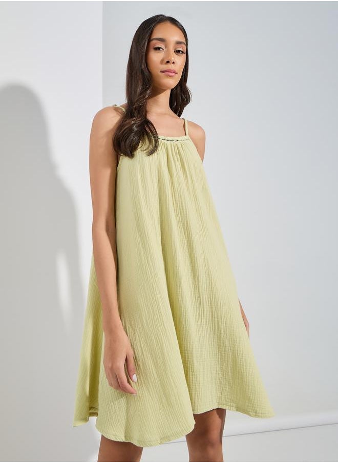 Styli Cotton Gauze Lace Ladder Insert Slip Dress  - Image 2
