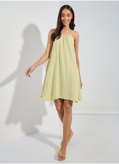 Styli Cotton Gauze Lace Ladder Insert Slip Dress  - Image 1