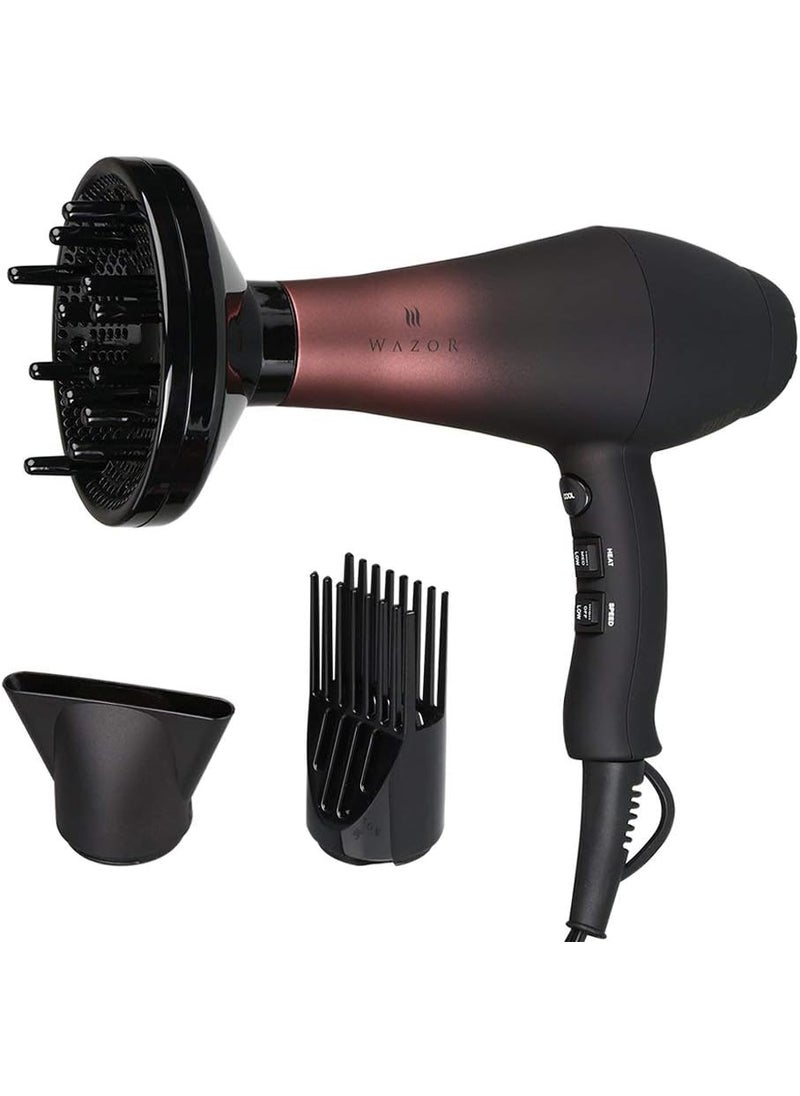 Wazor Wazor Professional Ionic Hair Dryer with Diffuser Infrared Salon Grade Blow Dryer with Comb Attachment 1875W Powerful Quiet Hair Blow Dryer Tourmaline Ceramic Hairdryer with Nozzle Black 