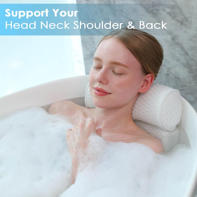 AEROiVi AEROiVi Bathtub Pillow Headrest Bath Pillows for Tub Neck and Back Support with Non Slip Suction Cups Spa Bath Cushion Relaxing Bathroom Accessories  - Image 2