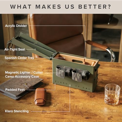 CASE ELEGANCE - The Smoke Can 30CAL Humidor, Thick Metal Ammo Box, Spanish Cedar Shelves, Army Green Finish, Magnetic Accessory Case - Holds 15-30 Cigars - Image 5