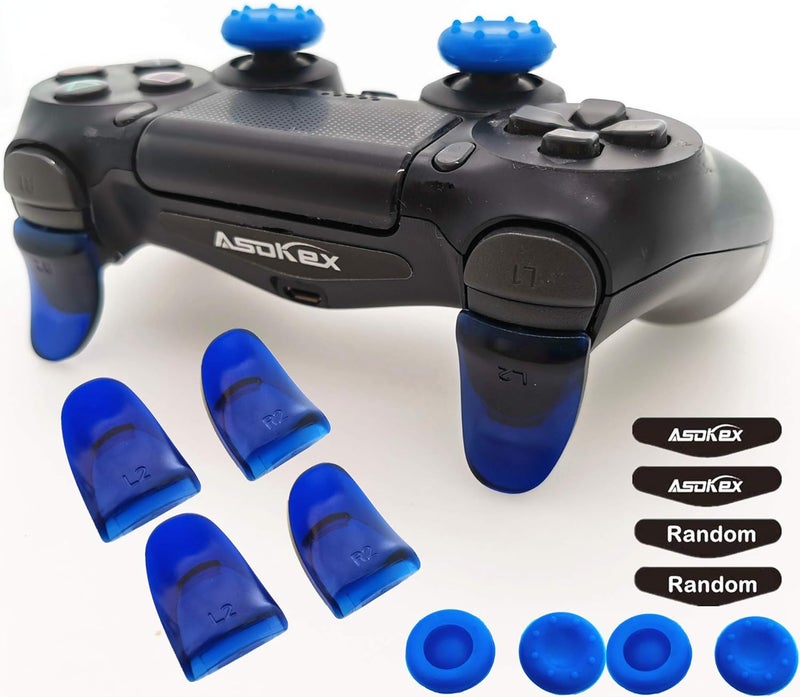 Asokex L2 R2 Ps4 Trigger Extenders (2 Pairs L2 R2 Triggers, 4pcs Joystick Cap, 2 Pairs LED Light Bar Decal) for Ps4 Controller(Blue) - Image 1