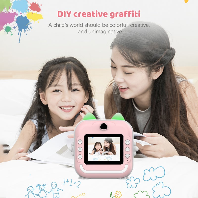 آلة تصوير فورية لأطفال لطيفة بدقة 24 ميجا بكسل - كاميرا رقمية لأطفال، كاميرا فورية لتثبيت الصور مع شاشة IPS مقاس 2.4 بوصة ومسجل فيديو، لطيفة ذات تركيز تلقائي - هدايا لمناسبات العطلات وهدايا عيد الميلاد مع قارئ بطاقات وذاكرة 32 جيجا بايت - Image 5