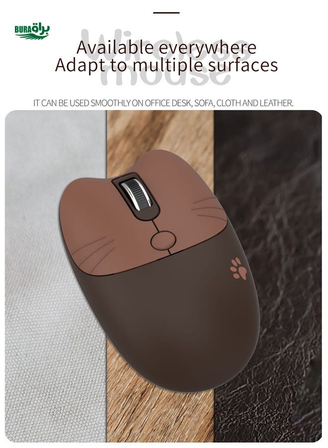 MOFII M3 Wireless Mouse With Lightweight And Cute Cat Paw Pattern And Cat Ear Shape, Suitable For Windows, PC, Laptops, Desktops, Coffee Brown