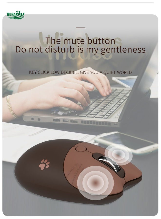 MOFII M3 Wireless Mouse With Lightweight And Cute Cat Paw Pattern And Cat Ear Shape, Suitable For Windows, PC, Laptops, Desktops, Coffee Brown