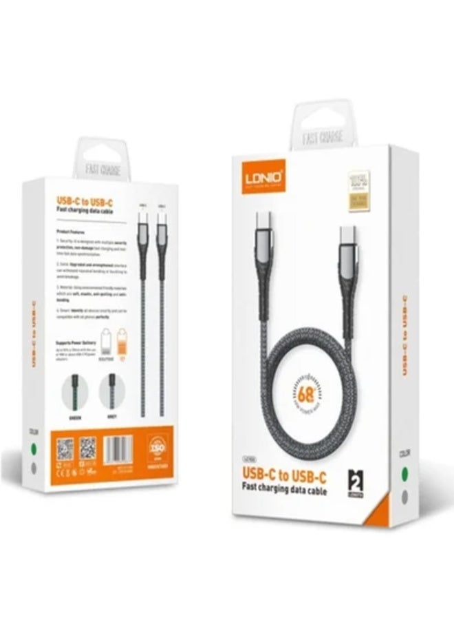 لدنيو كابل شحن سريع ونقل بيانات Ldnio LC102 بمنفذ USB-C إلى USB-C، بطول 2 متر - Image 1