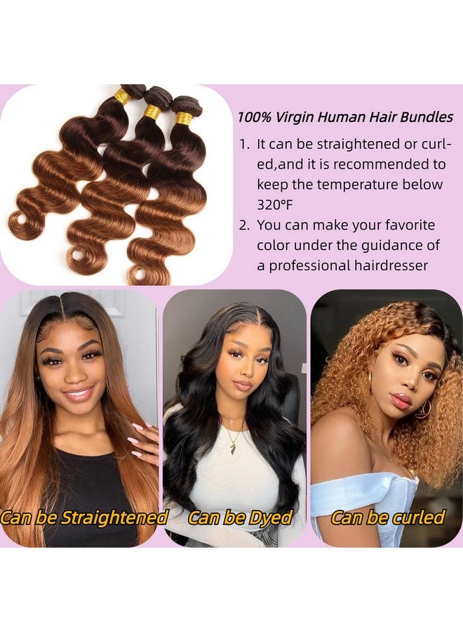 FASHION VILA Body Wave Bundles Human Hair 2Tone Ombre Brazilian Human Hair 3 Bundles 100% Unprocessed Body Wave Human Hair Extensions T4/30 Medium Brown/Medium Auburn(12 14 16) - Image 4